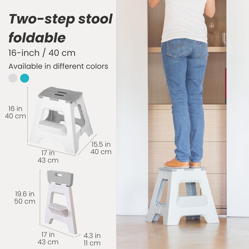 Vigar Compact Step Stool Foldable, 16-inch Two-Step Stools for Adults up to 330 Pound, Lightweight Stool, Non-Slip Folding Step Stool, Gray - Image 2